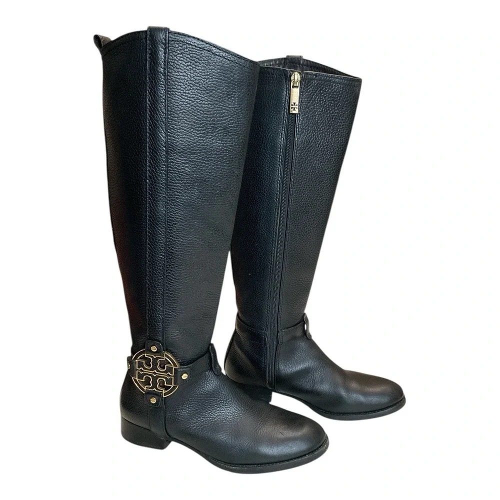 Tory Burch Womens‎ Leather Amanda Tall Riding Boots Size 7  Black Equestrian